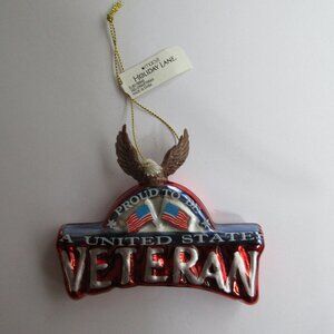 Holiday Lane "Proud To Be A United States Veteran" Glass Ornament w/ Bald Eagle